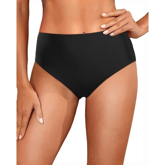 Tempt Me Women's High Waist Bikini Bottom - Full Coverage Bathing Suit Black - Picture 1 of 4